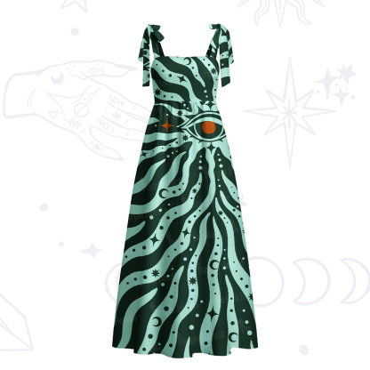 Purplehecate Green Vision Illusion Tie Shoulder Maxi Dress