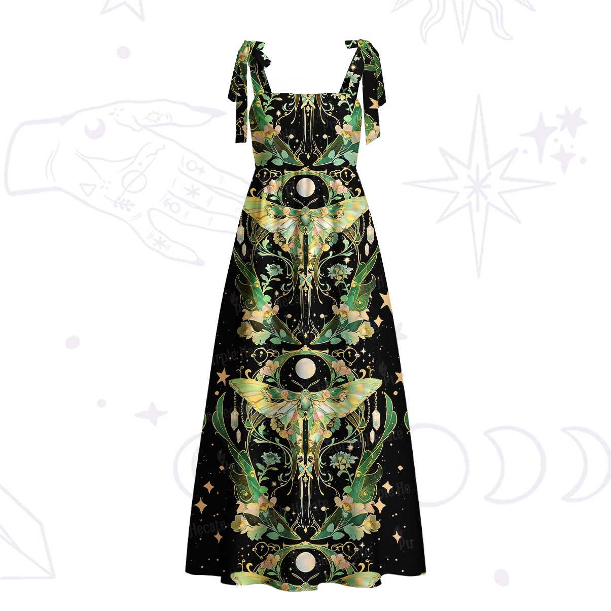 Purplehecate Moon Moth Rave Tie Shoulder Maxi Dress