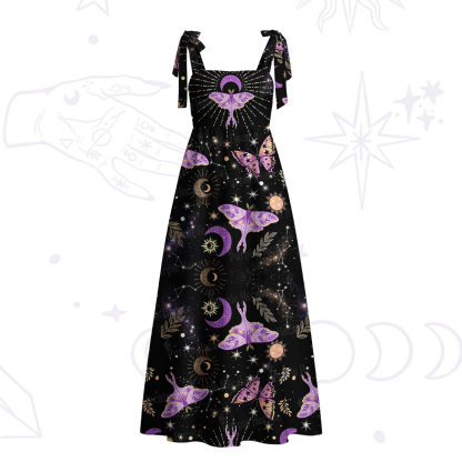 Purplehecate Starry Night Lunar Moth Tie Shoulder Maxi Dress