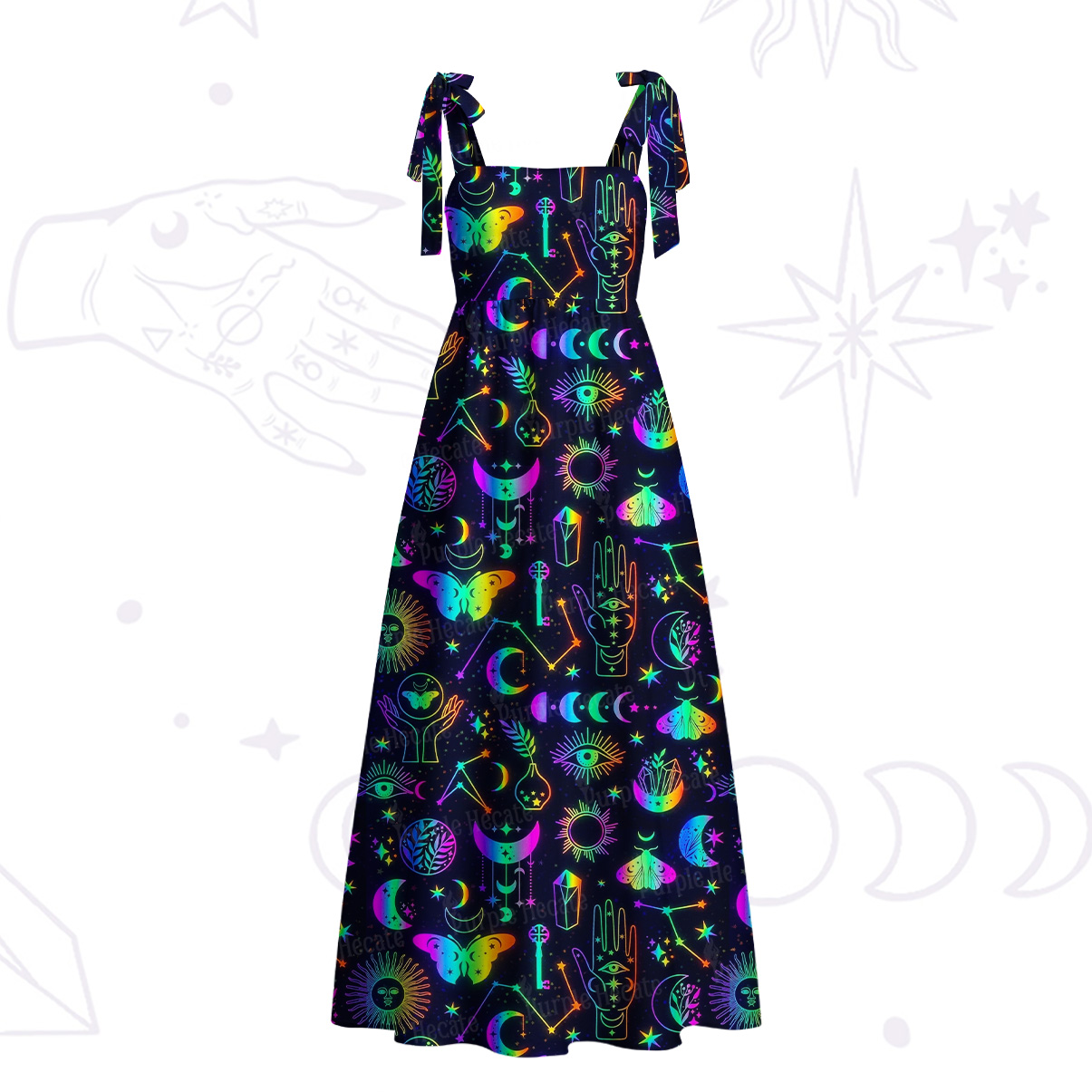 Purplehecate Blacklight Butterfly Tie Shoulder Maxi Dress