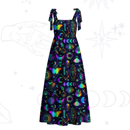 Purplehecate Blacklight Butterfly Tie Shoulder Maxi Dress