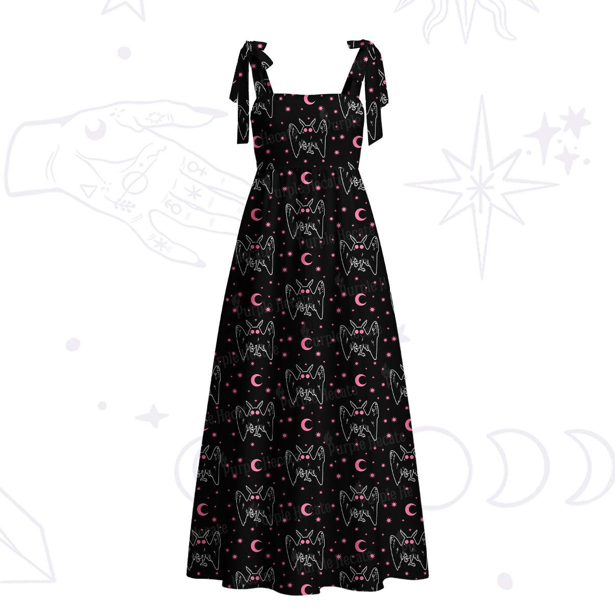 Purplehecate Witchy Mothman Night Tie Shoulder Maxi Dress