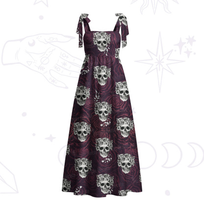 Purplehecate Rose Skull Tie Shoulder Maxi Dress