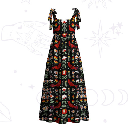 Purplehecate Mystic Forest Bird Tie Shoulder Maxi Dress