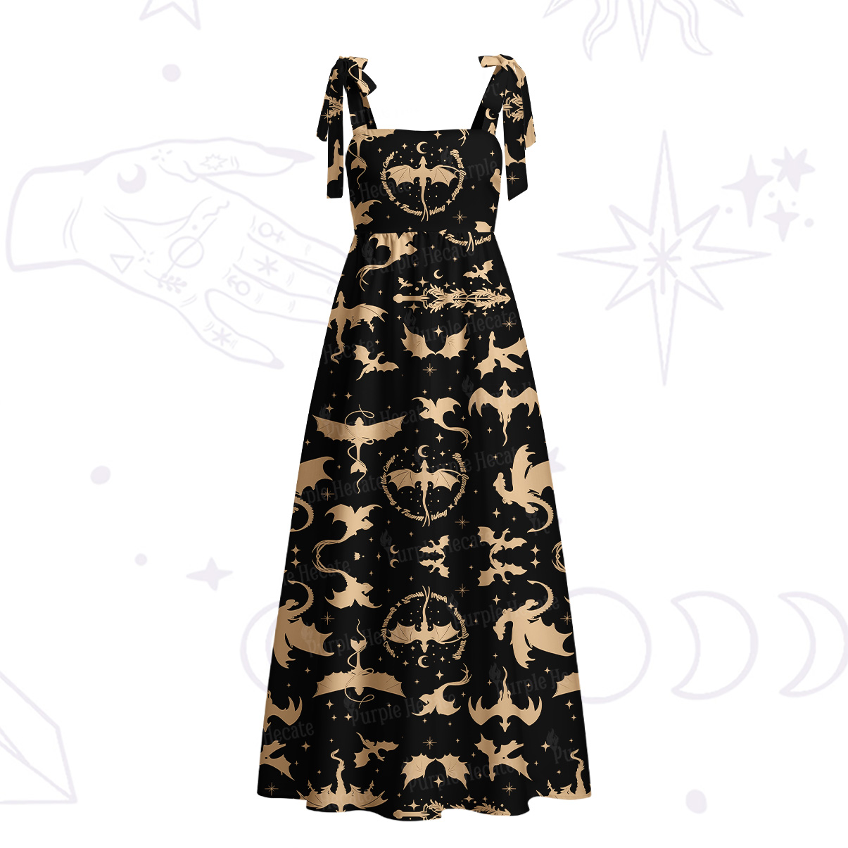 Purplehecate Fantasy Dragon Allover Tie Shoulder Maxi Dress