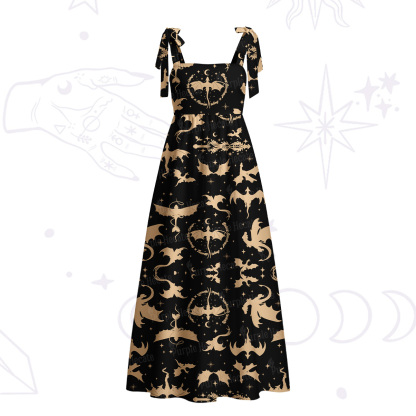 Purplehecate Fantasy Dragon Allover Tie Shoulder Maxi Dress