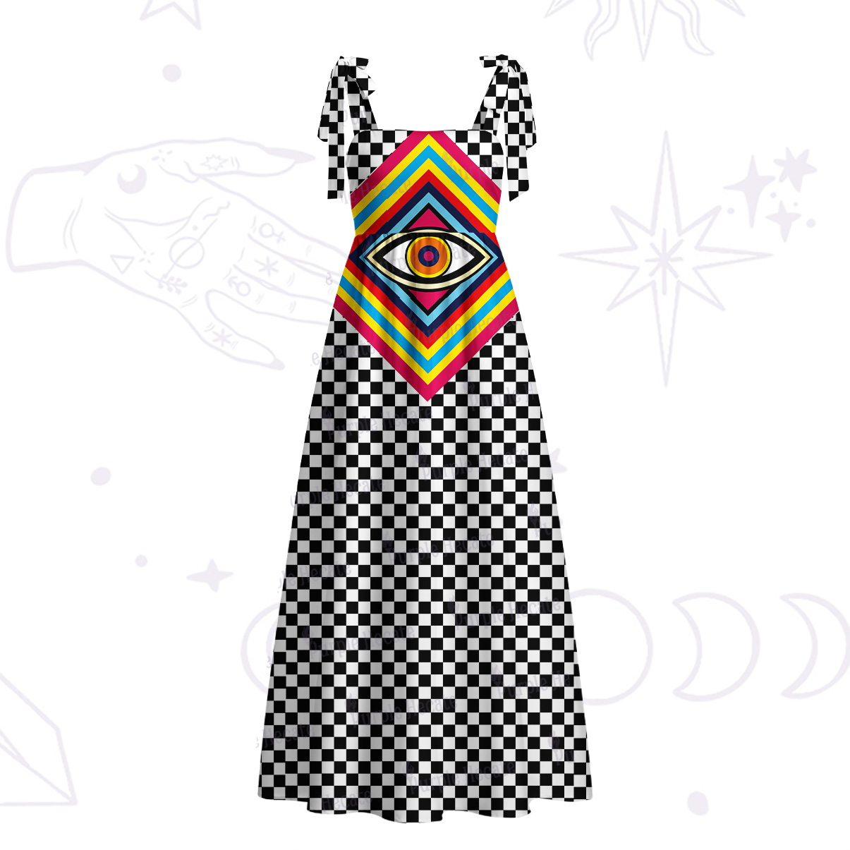 Purplehecate Eye of Illusion Tie Shoulder Maxi Dress