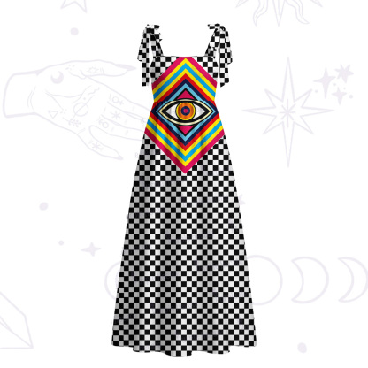 Purplehecate Eye of Illusion Tie Shoulder Maxi Dress