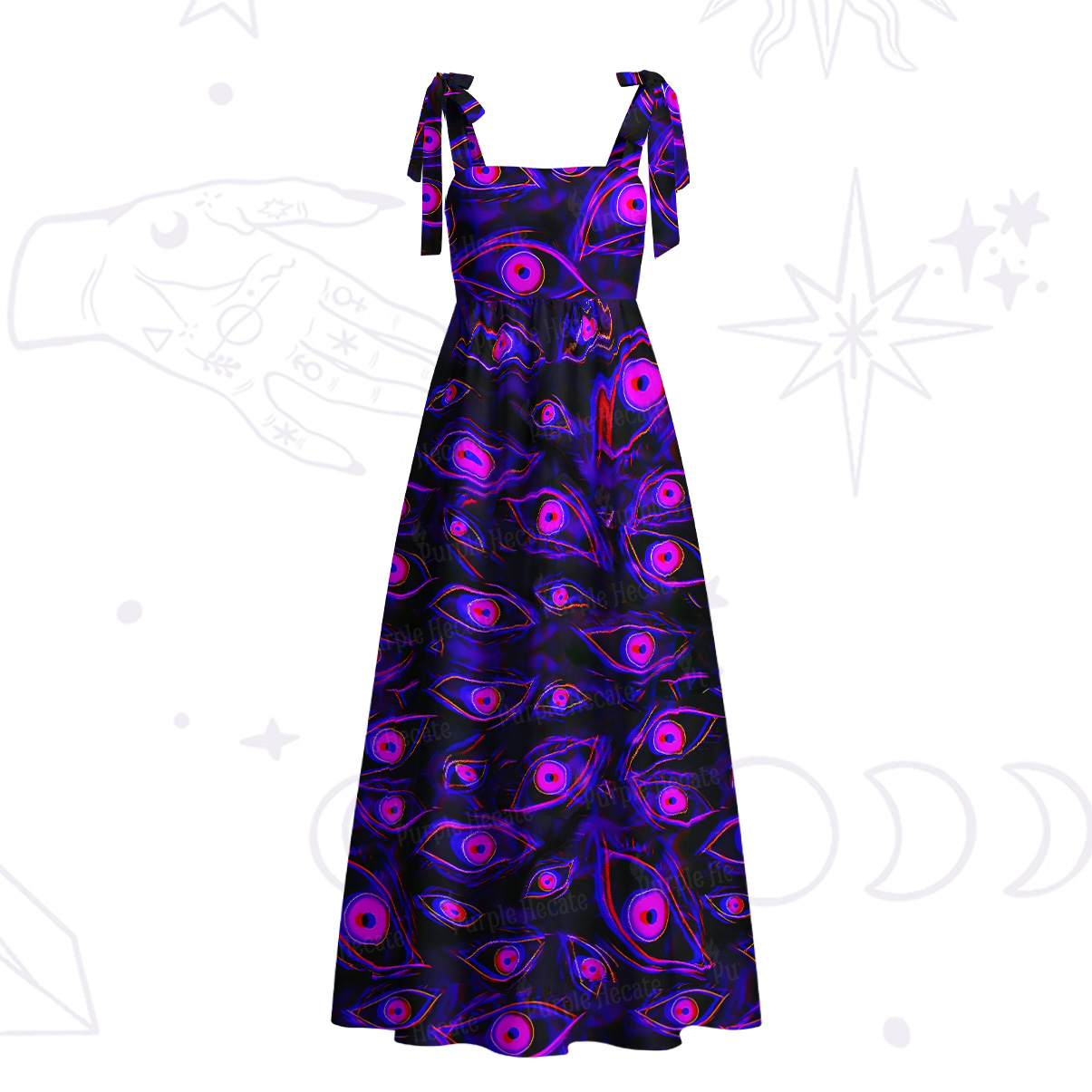 Purplehecate Psychedelic Eyes Tie Shoulder Maxi Dress