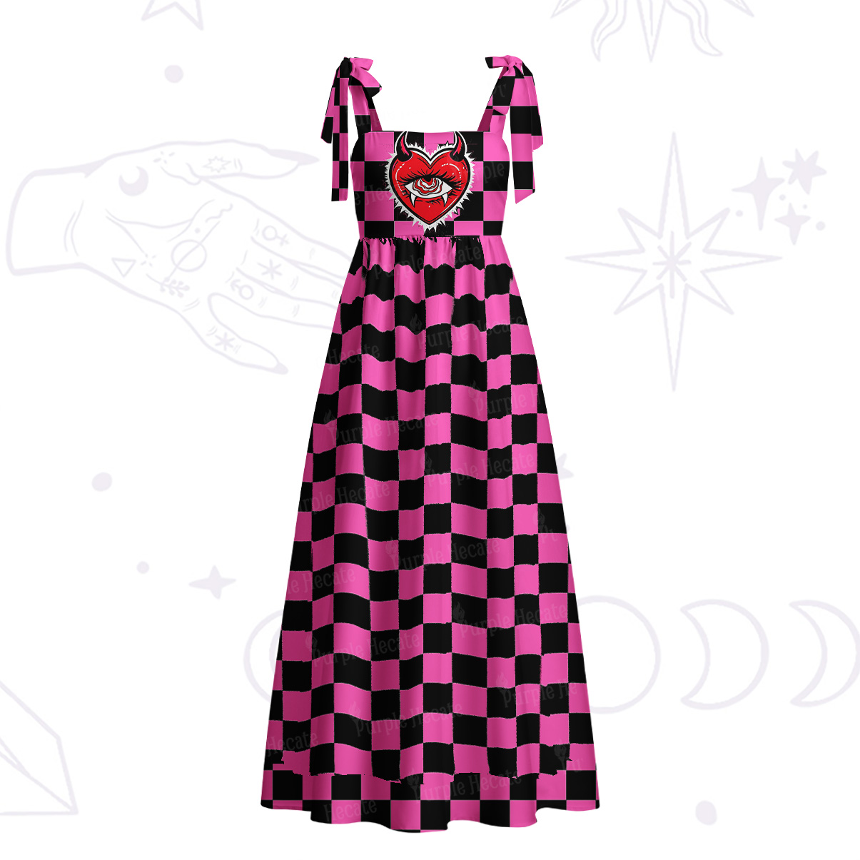 Purplehecate Heart of a Demon Tie Shoulder Maxi Dress