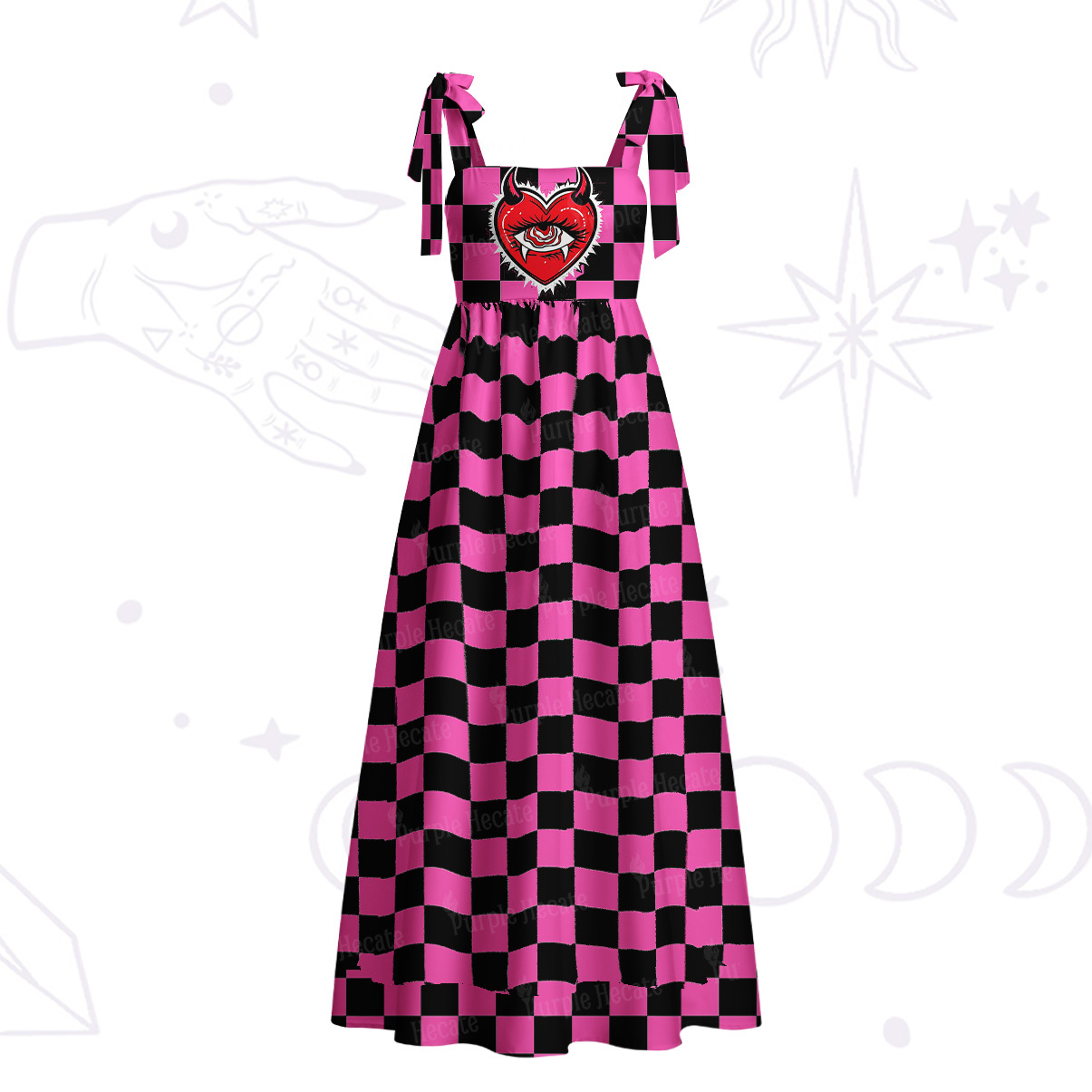 Purplehecate Heart of a Demon Tie Shoulder Maxi Dress