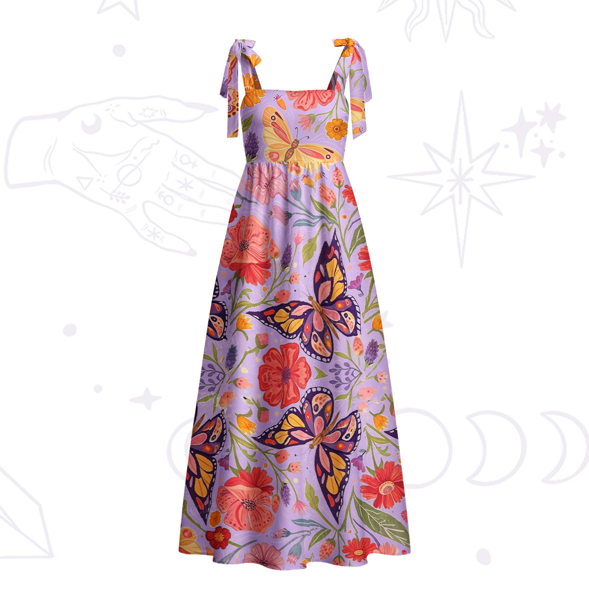 Purplehecate Enchanted Garden of Butterflies Tie Shoulder Maxi Dress
