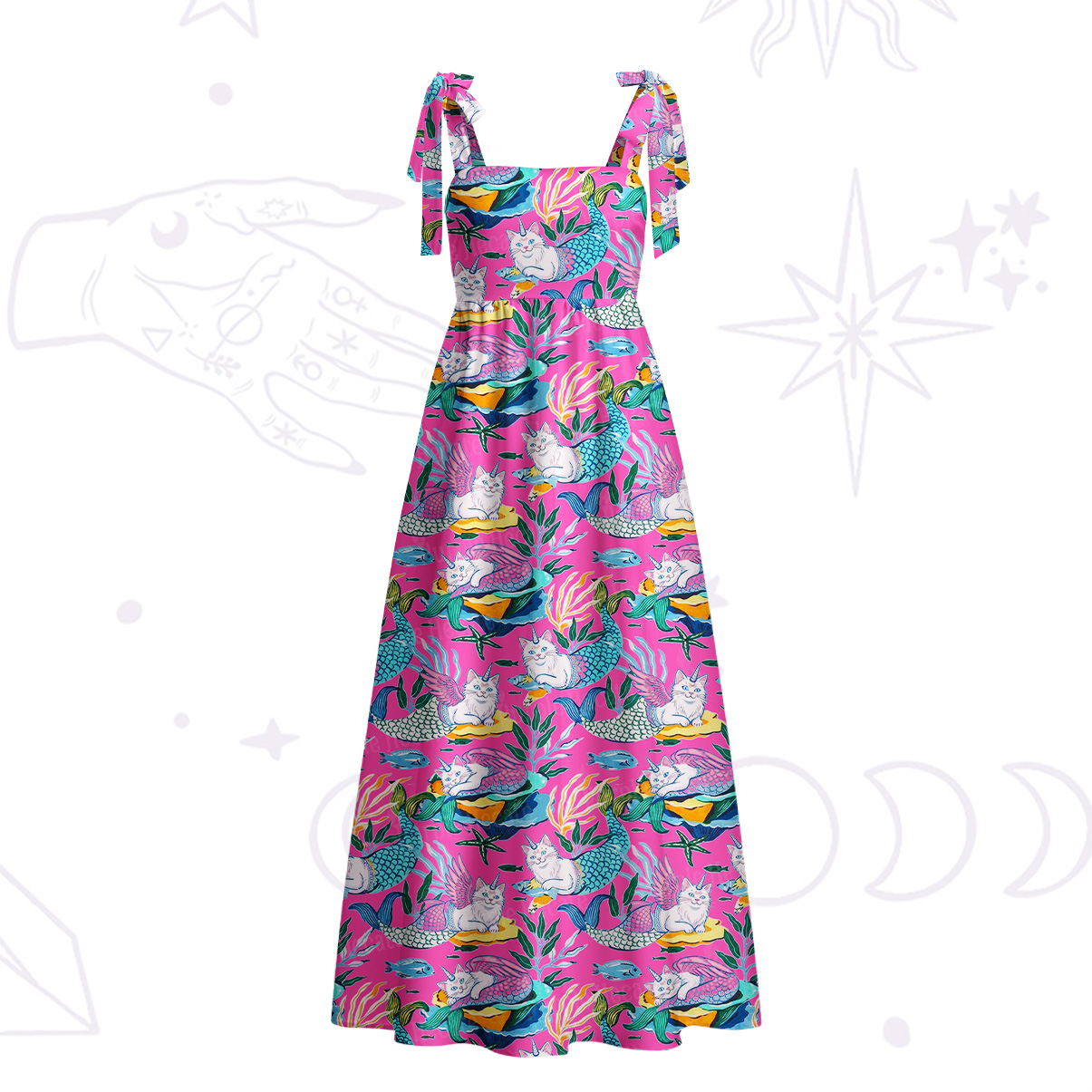 Purplehecate Mystic Mermaid Lagoon Tie Shoulder Maxi Dress