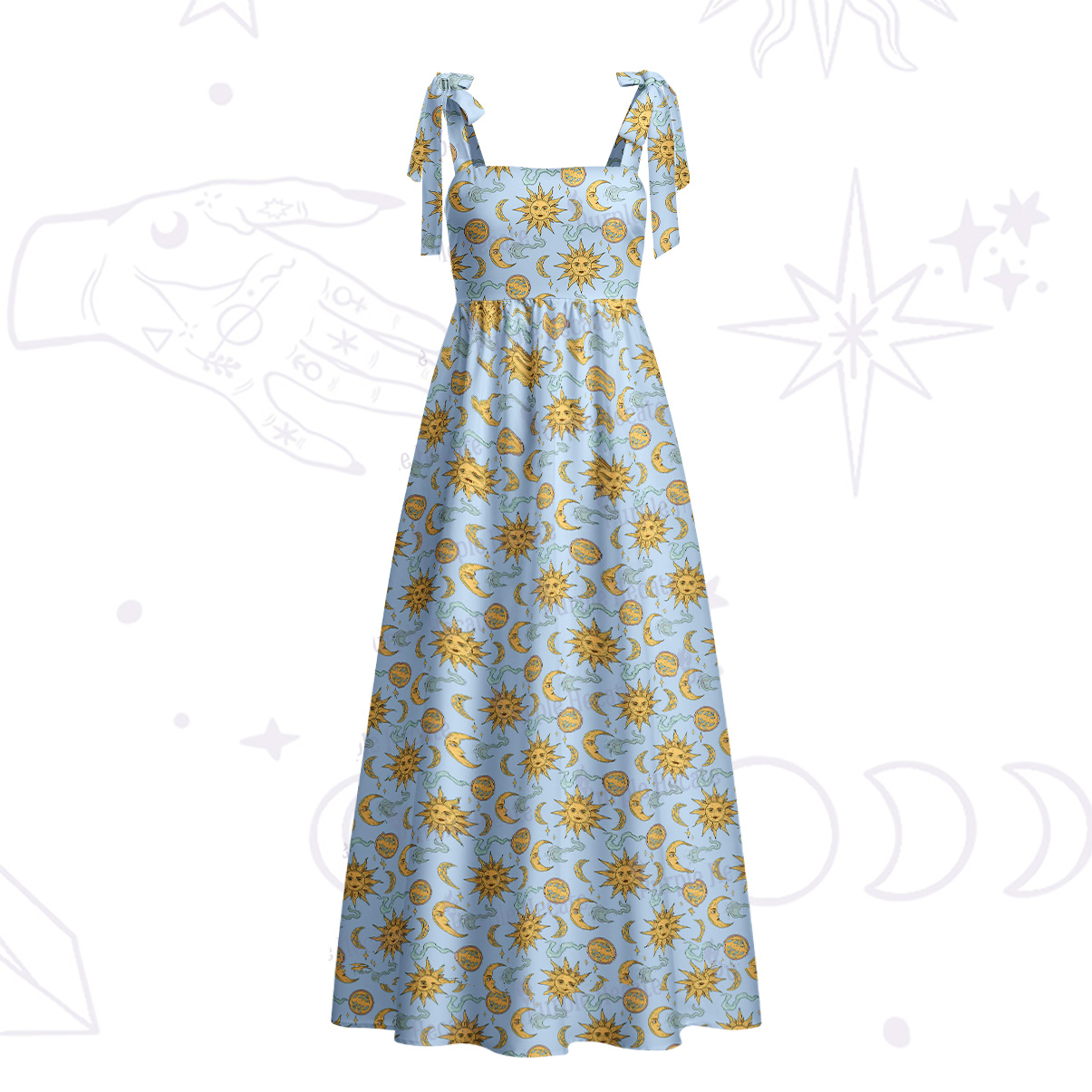 Purplehecate Magic of Sun and Moon Tie Shoulder Maxi Dress