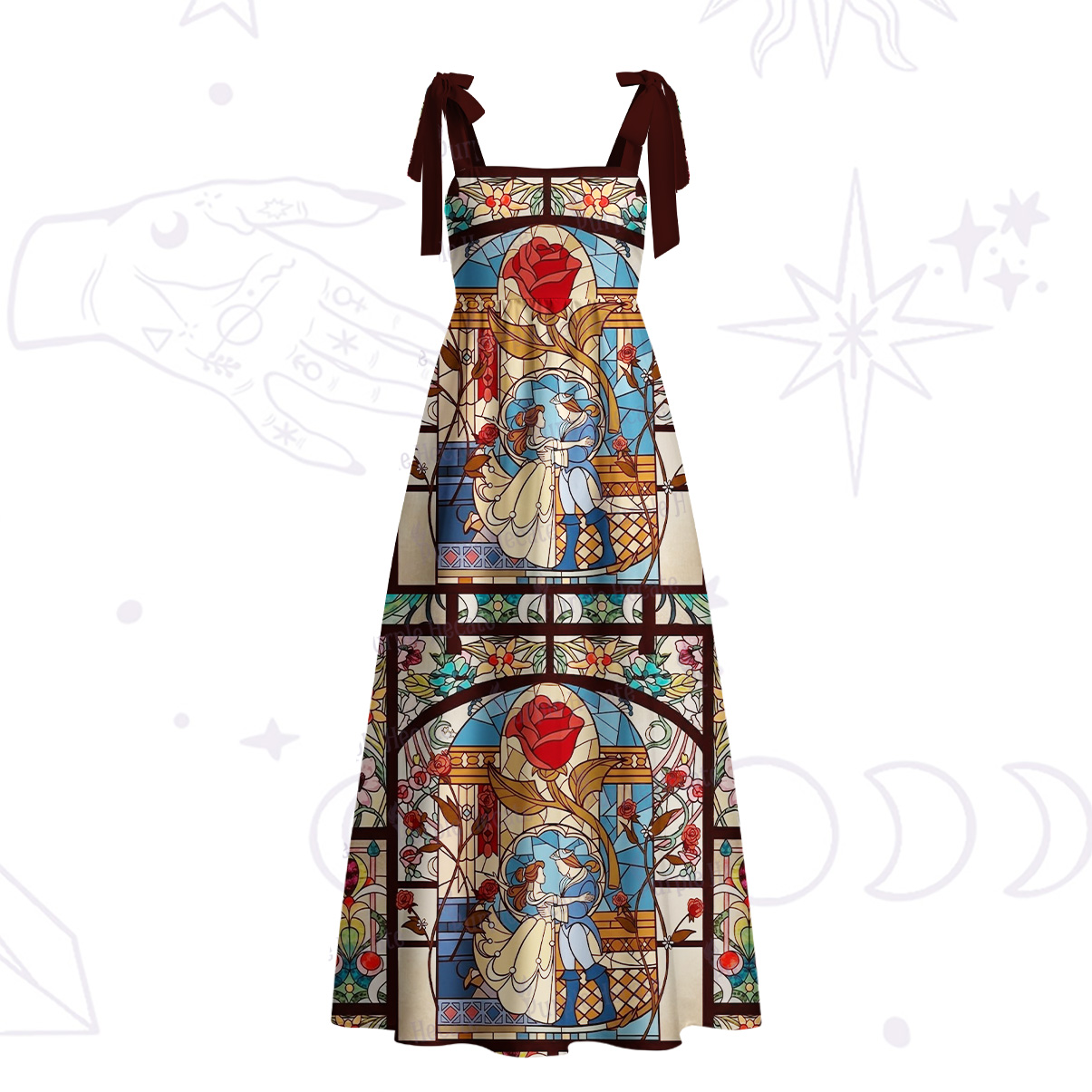 Purplehecate Stained Glass Rose Romance Tie Shoulder Maxi Dress
