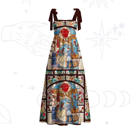 Purplehecate Stained Glass Rose Romance Tie Shoulder Maxi Dress