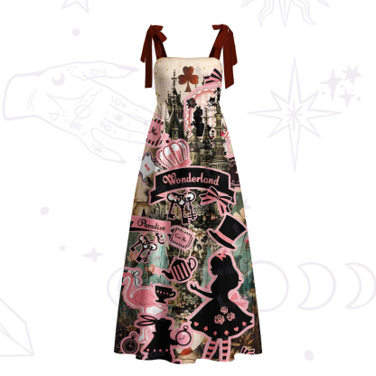 Purplehecate Wonderland Alice’s Tea Party Tie Shoulder Maxi Dress