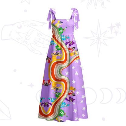 Purplehecate Rainbow Raccoon Star Tie Shoulder Maxi Dress