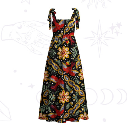 Purplehecate Midnight Tropical Rhapsody Tie Shoulder Maxi Dress
