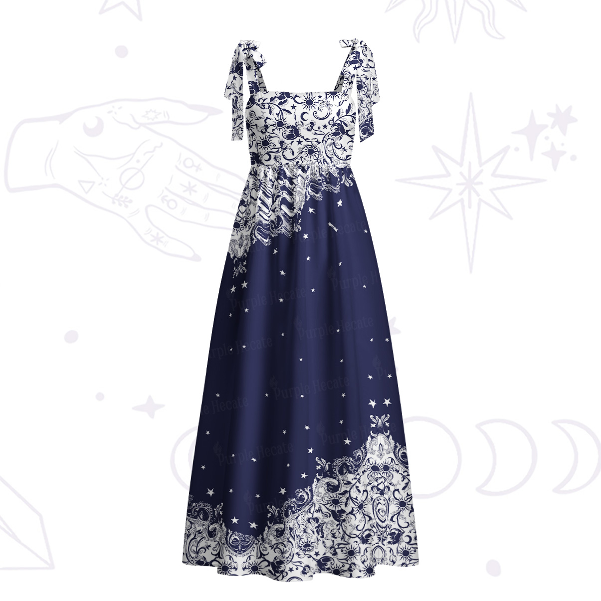 Purplehecate Midnight Star Tie Shoulder Maxi Dress