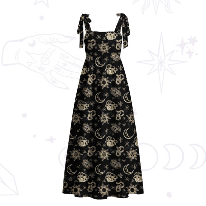 Purplehecate Celestial Moon Serpent Tie Shoulder Maxi Dress