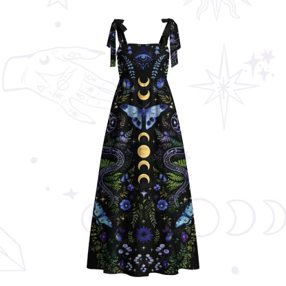 Purplehecate Moon Moth Witchery Tie Shoulder Maxi Dress