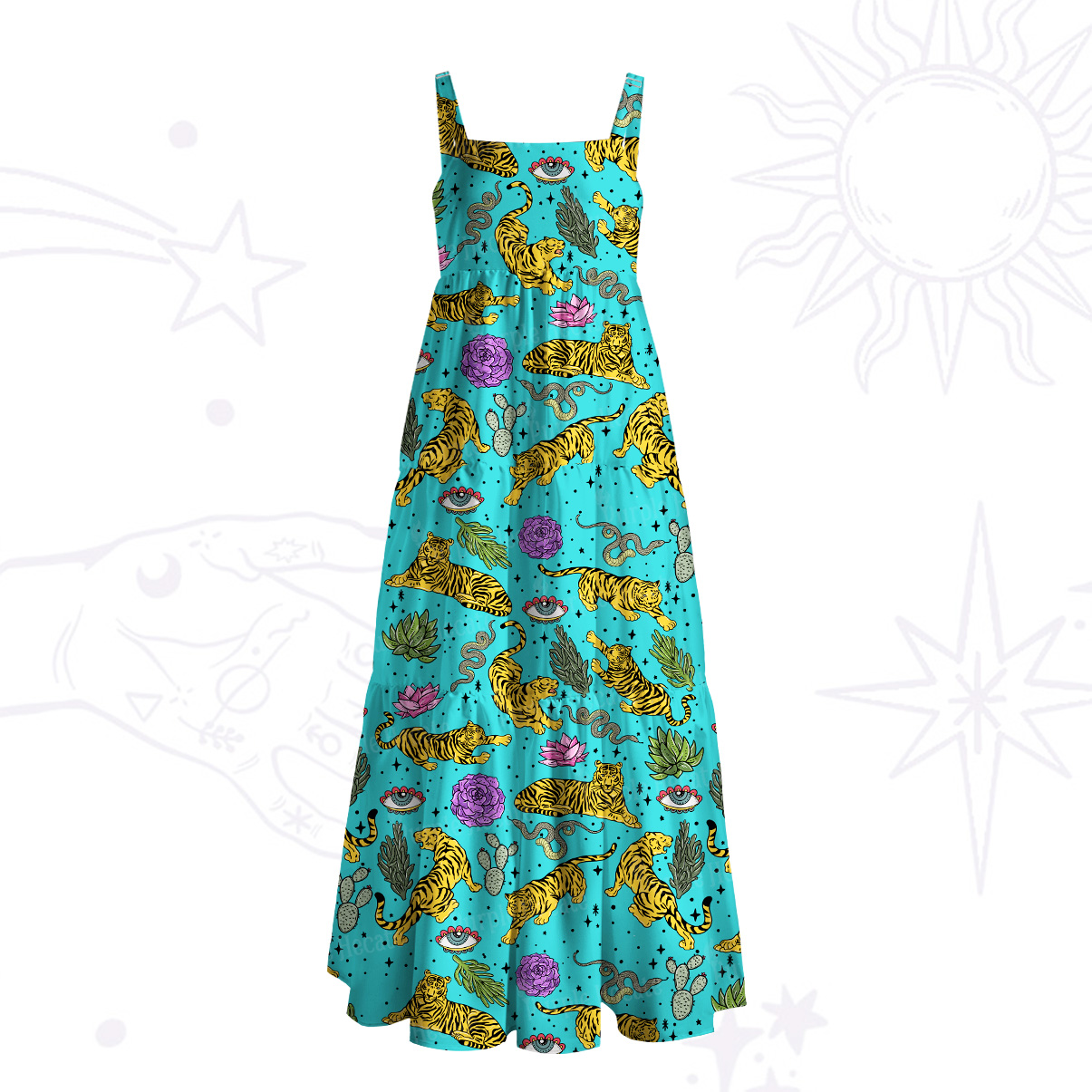 Purplehecate Desert Tiger Wide Straps Maxi Dress