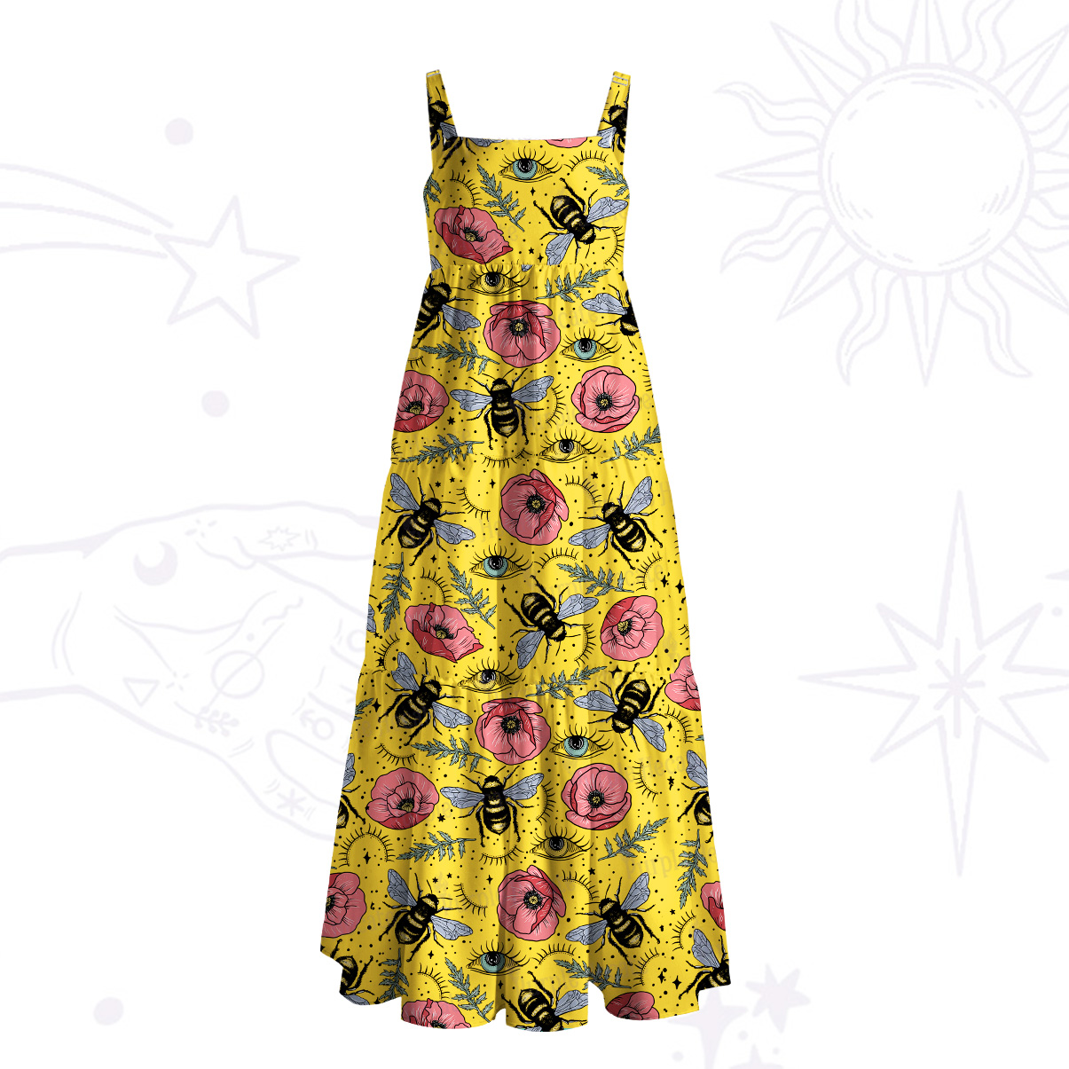Purplehecate The Bee's Knees Wide Straps Maxi Dress