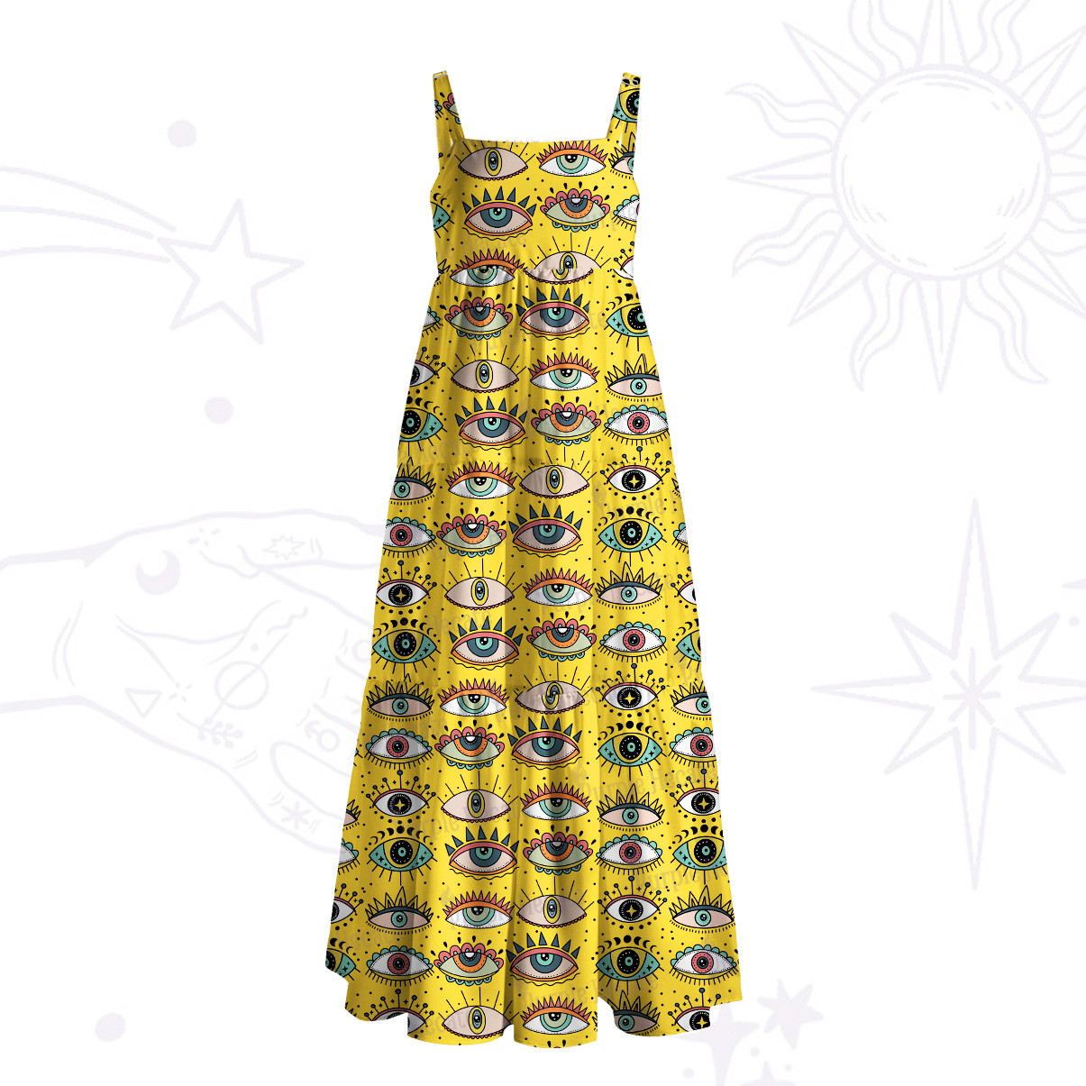 Purplehecate Evil Eye Pattern Wide Straps Maxi Dress