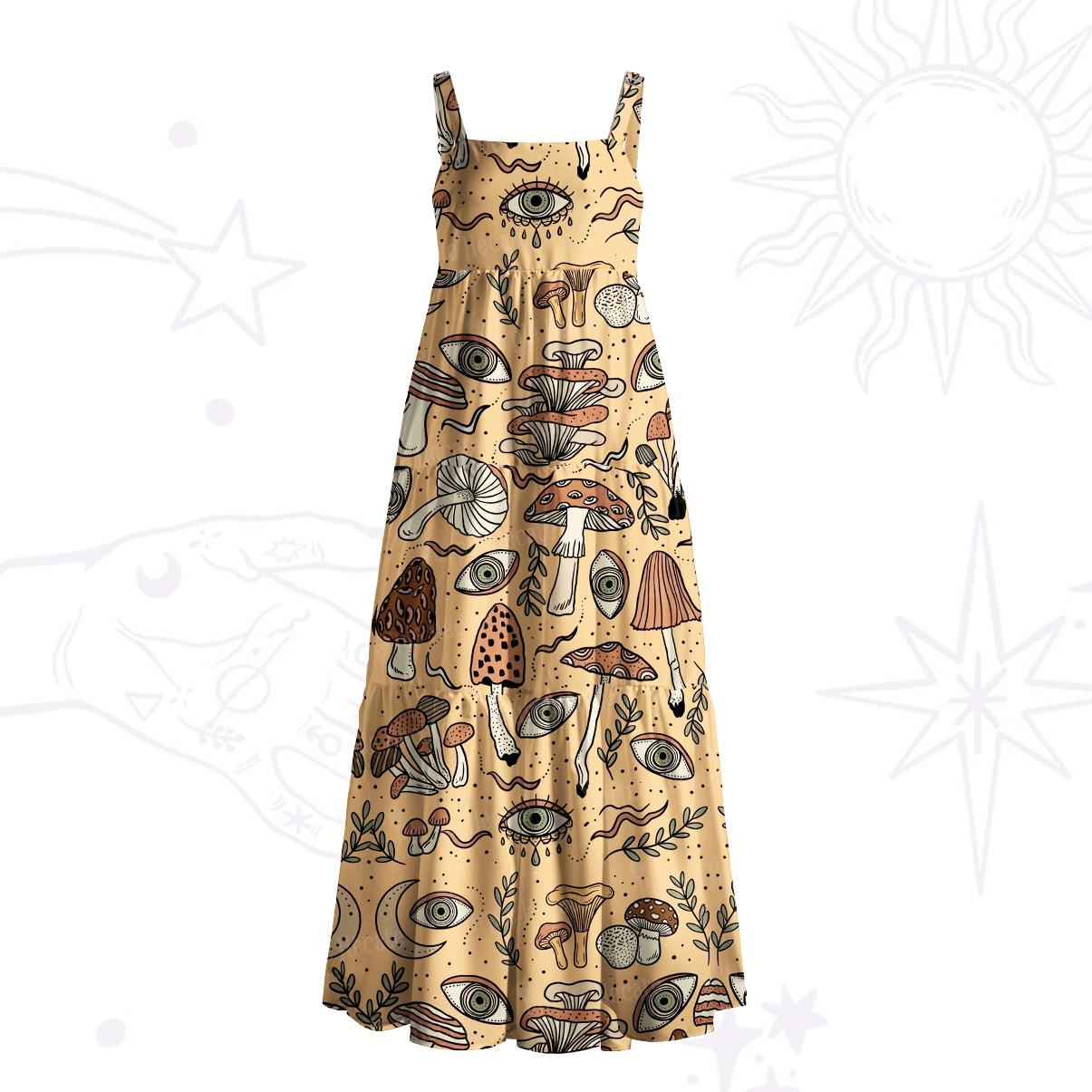 Purplehecate Psychedelic Mushroom Wide Straps Maxi Dress
