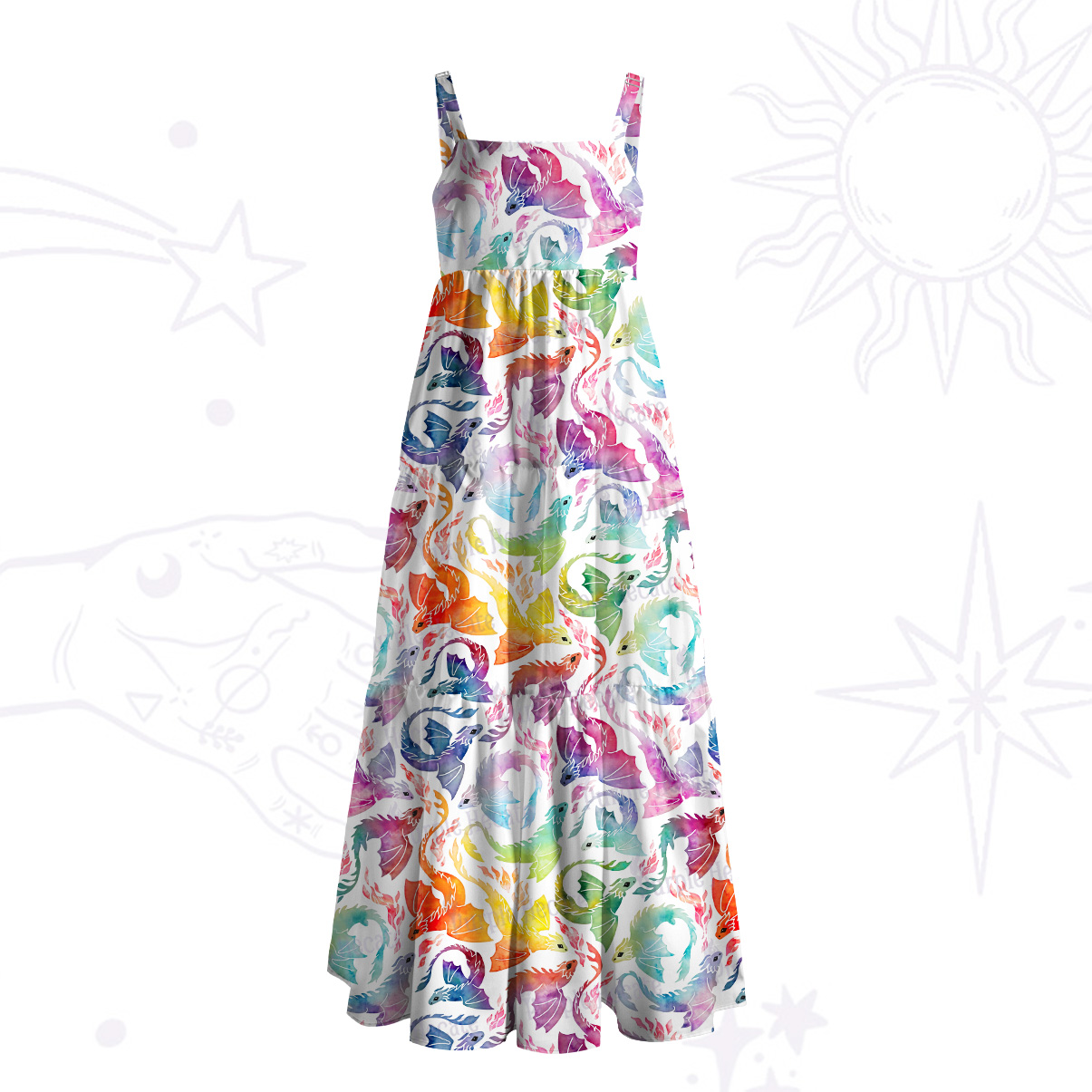 Purplehecate Rainbow Dragon Fire Wide Straps Maxi Dress