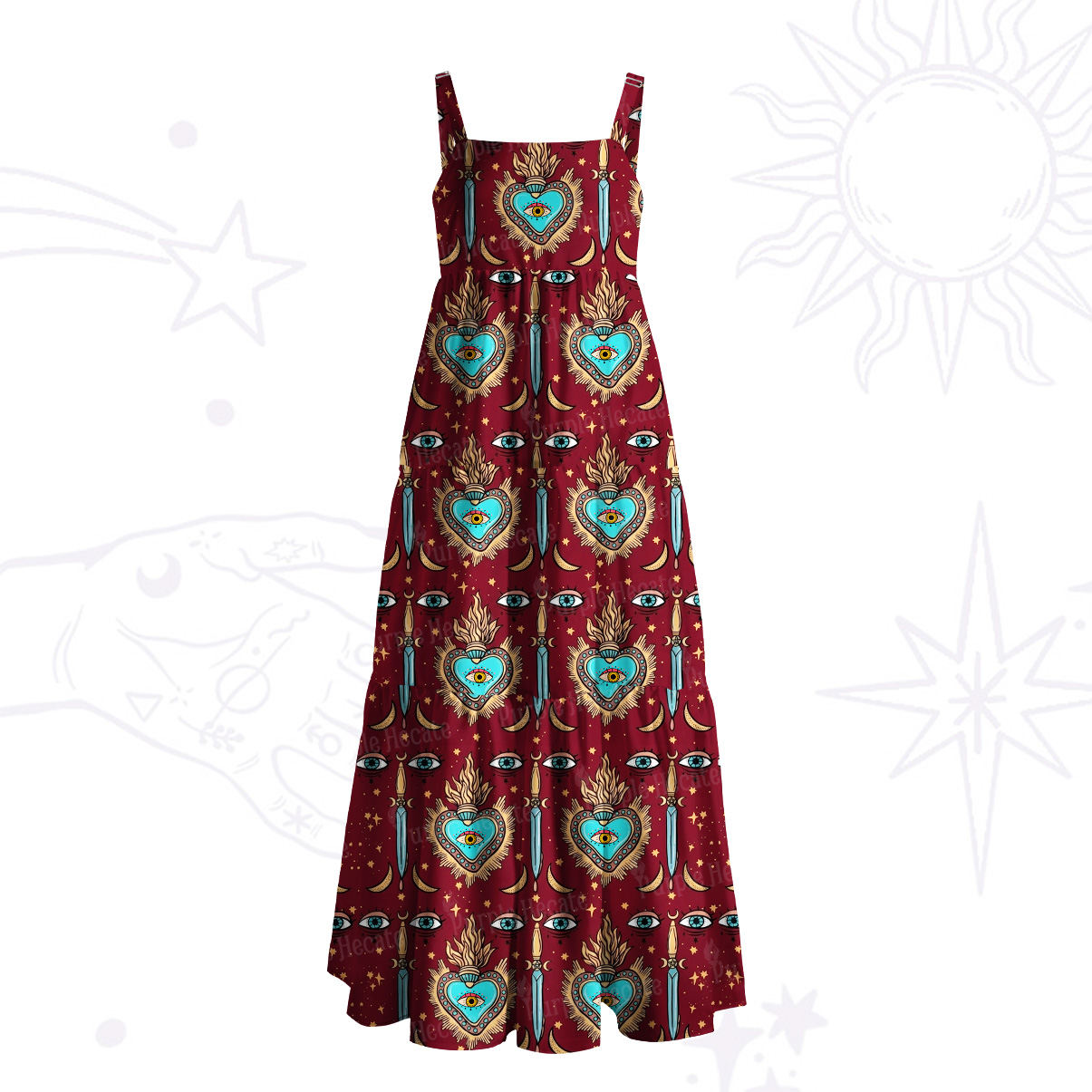 Purplehecate Sacred Heart Wide Straps Maxi Dress