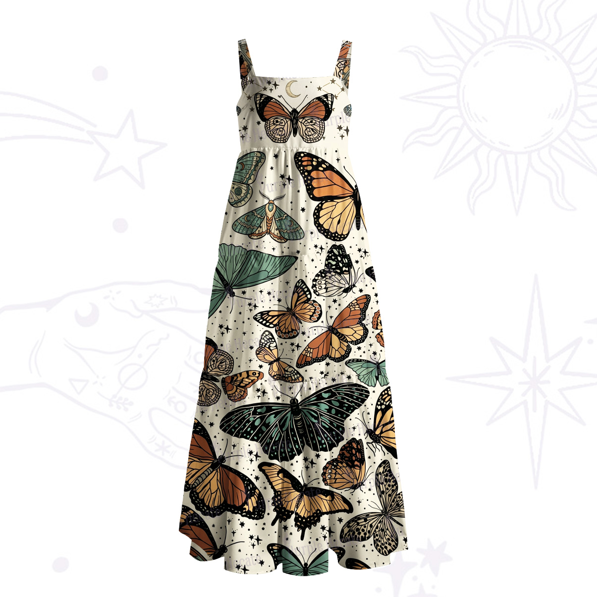 Purplehecate Mystic Vintage Butterfly Wide Straps Maxi Dress