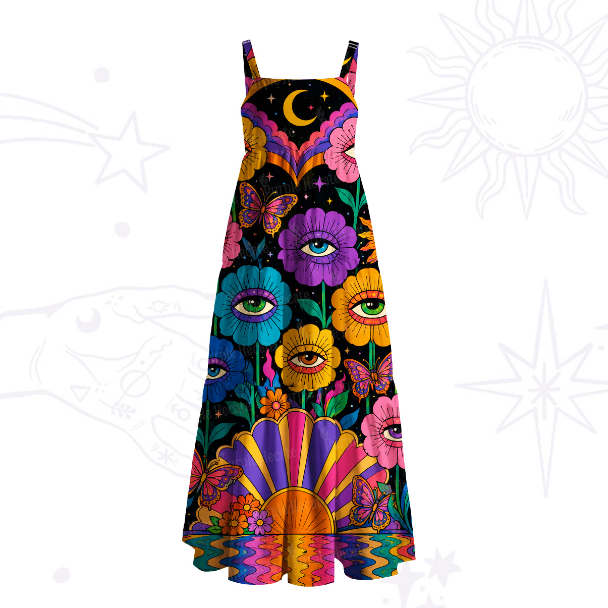 Purplehecate Psychedelic Third Eye Garden Wide Straps Maxi Dress