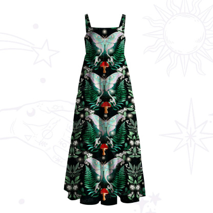 Purplehecate Enchanted Forest Moth Wide Straps Maxi Dress