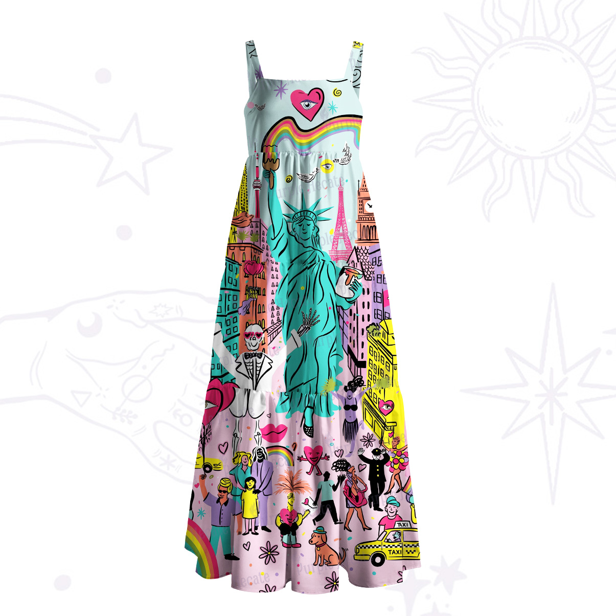Purplehecate Rainbow Liberty Love City Wide Straps Maxi Dress