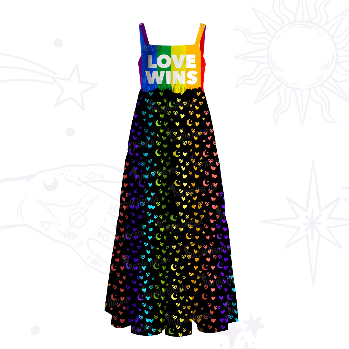 Purplehecate Love Wins Rainbow Magic Wide Straps Maxi Dress
