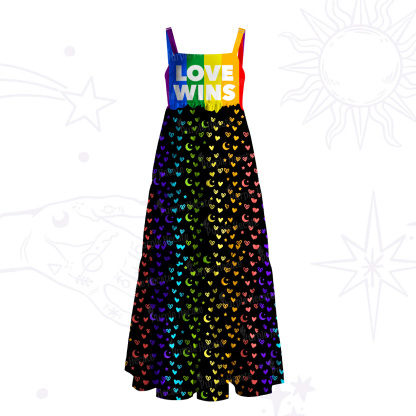 Purplehecate Love Wins Rainbow Magic Wide Straps Maxi Dress