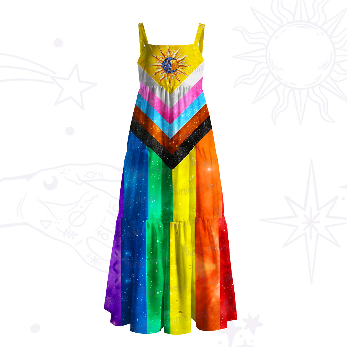 Purplehecate Progress Pride Sunburst Wide Straps Maxi Dress