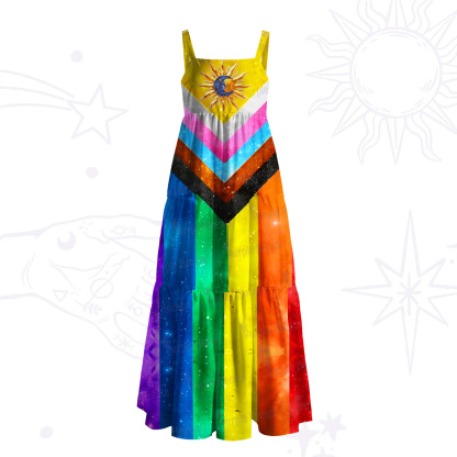 Purplehecate Progress Pride Sunburst Wide Straps Maxi Dress