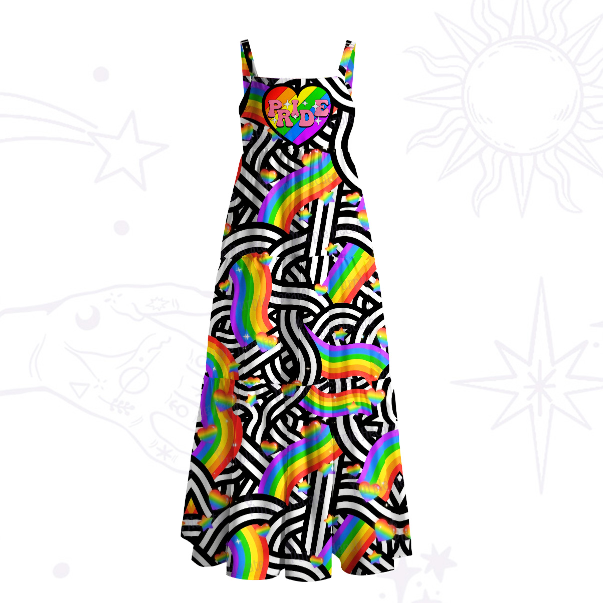 Purplehecate Pride Pop Rainbow Maze Wide Straps Maxi Dress