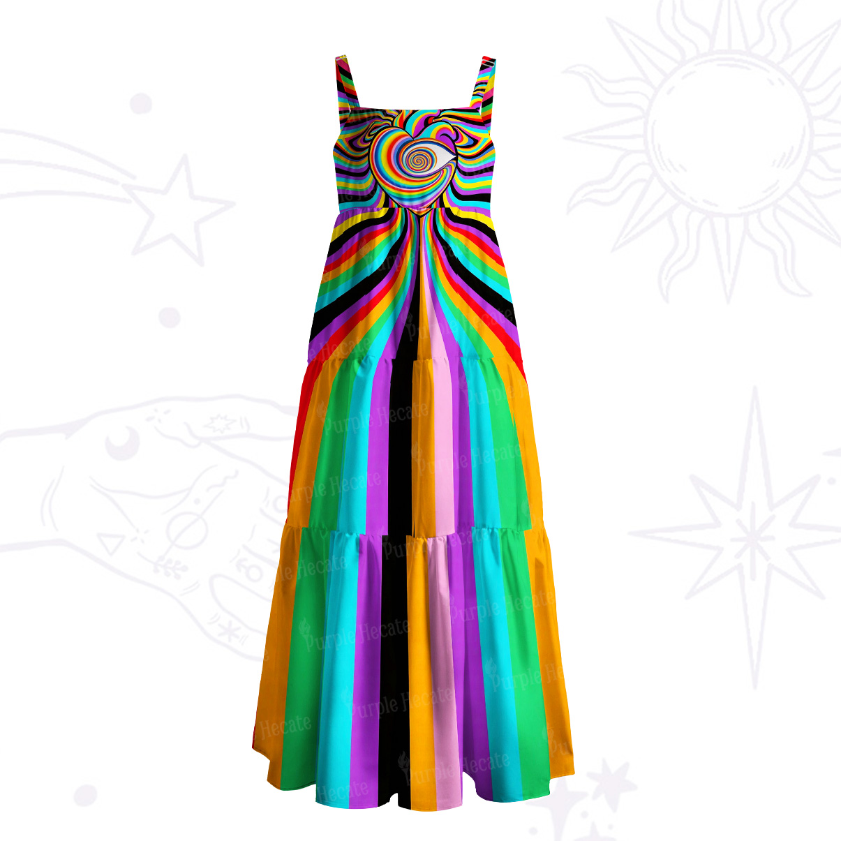 Purplehecate Psychedelic Pride Spiral Rainbow Wide Straps Maxi Dress