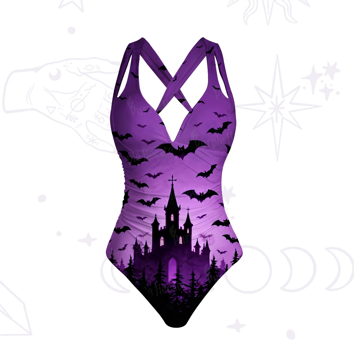 Purplehecate Spooky Night Bat Kingdom One-Piece Swimsuit