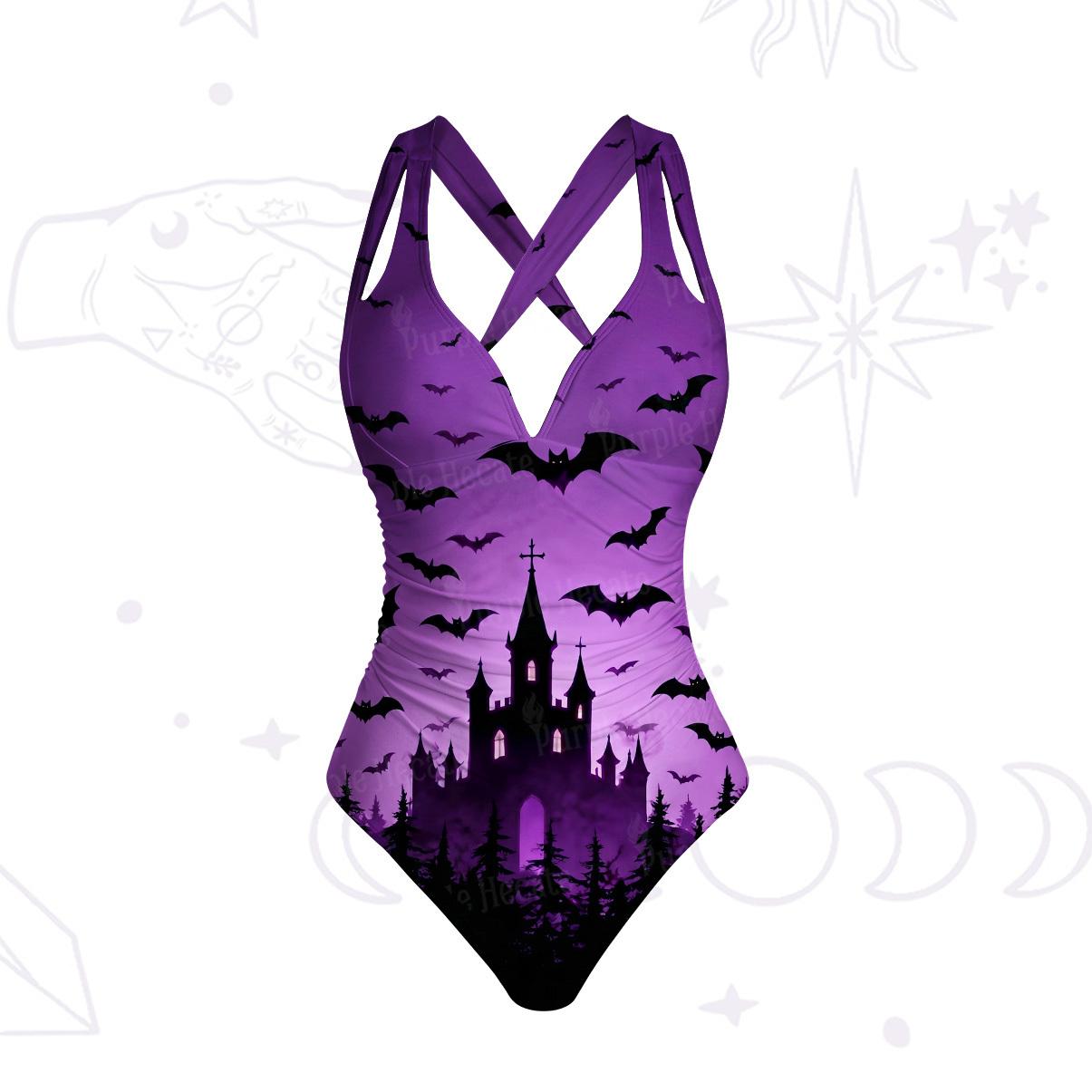 Purplehecate Spooky Night Bat Kingdom One-Piece Swimsuit