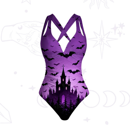 Purplehecate Spooky Night Bat Kingdom One-Piece Swimsuit