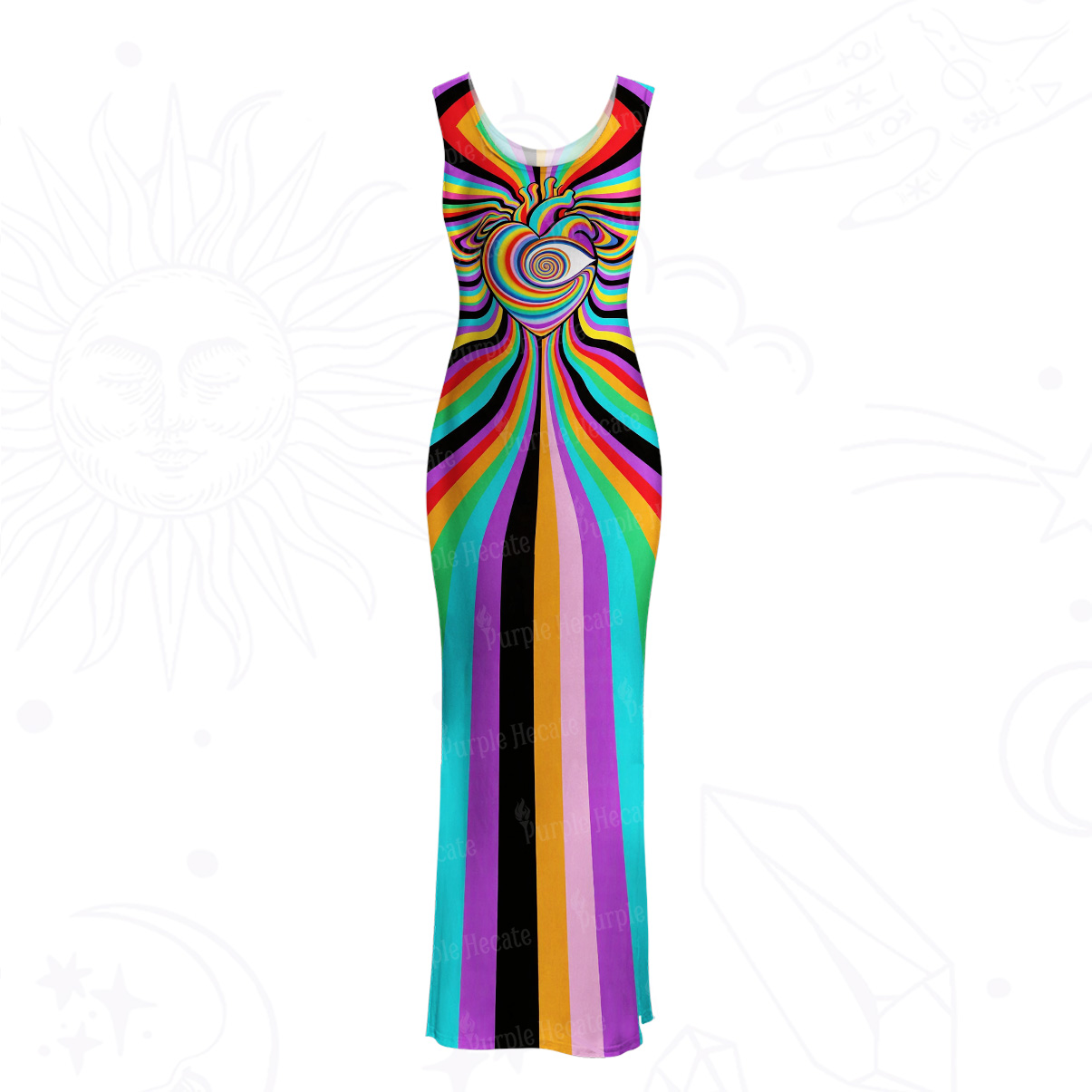 Purplehecate Psychedelic Pride Spiral Rainbow Mesh Maxi Tank Beach Dress