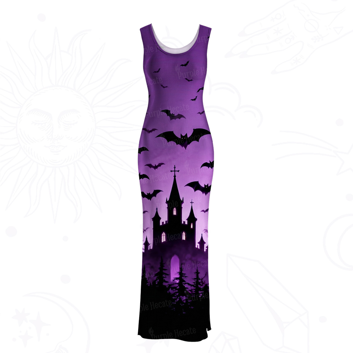Purplehecate Spooky Night Bat Kingdom Mesh Maxi Tank Beach Dress