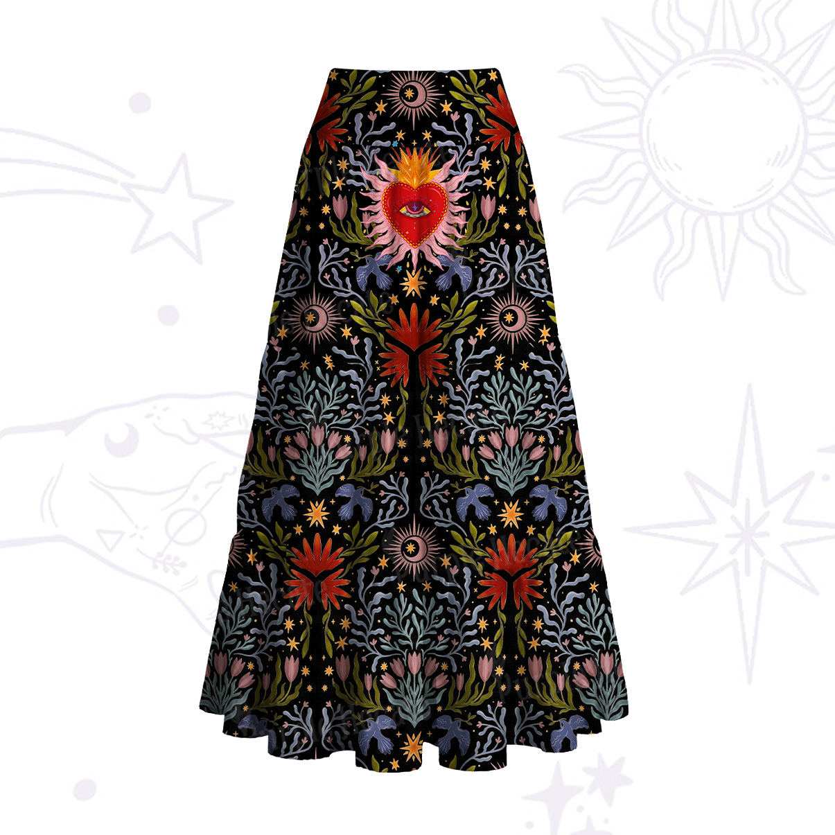 Purplehecate Sacred Flame Heart Convertible Maxi Skirt