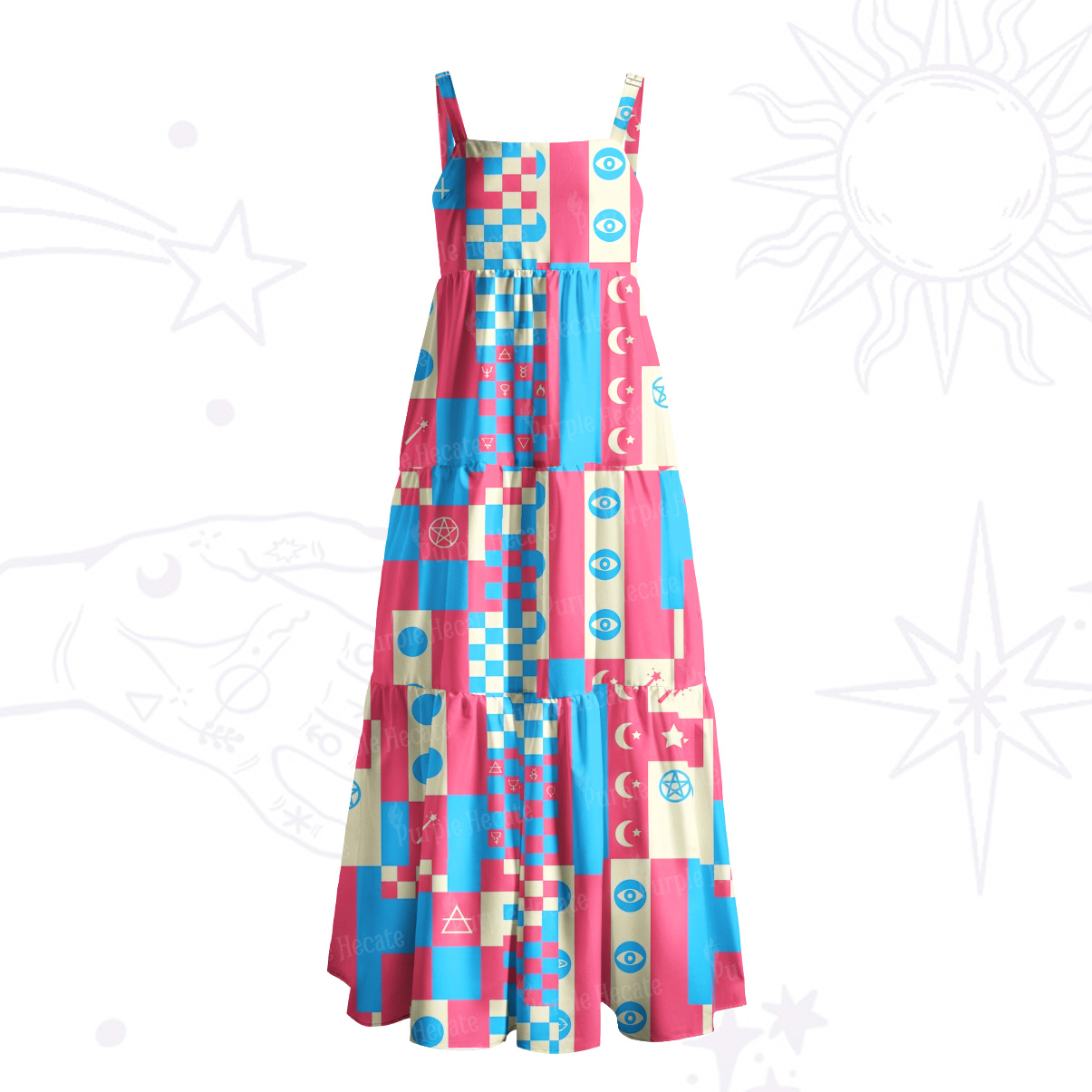 Purplehecate Transgender Pride Pastel Patchwork Wide Straps Maxi Dress