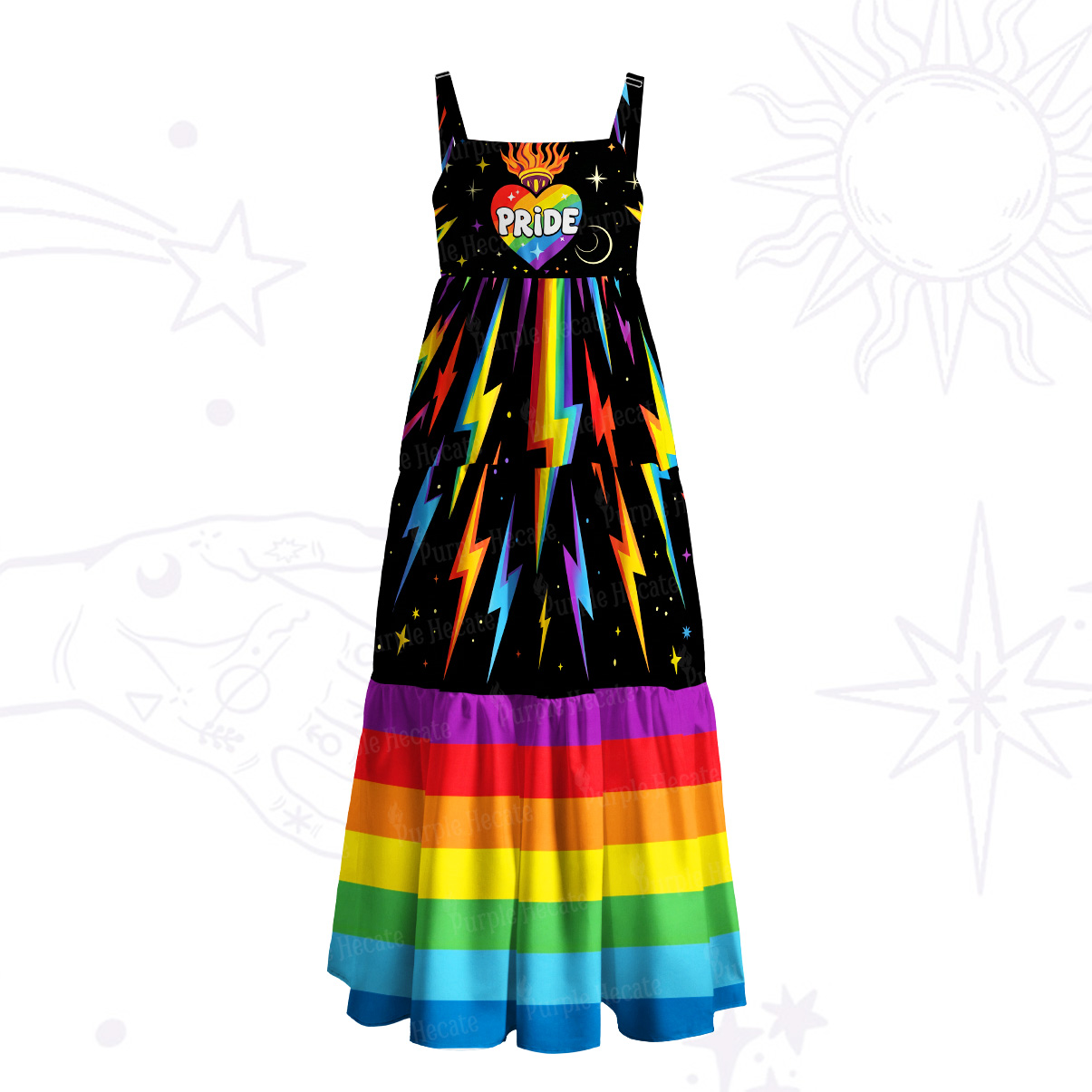 Purplehecate Rainbow Pride Lightning Wide Straps Maxi Dress